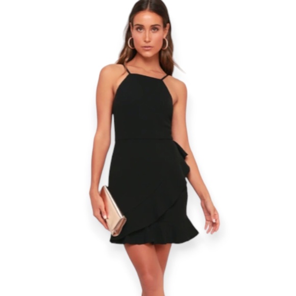 Lulus Dresses & Skirts - Lulus Great Things Black Ruffled Bodycon Wedding guest Cocktail Dress Sz Medium